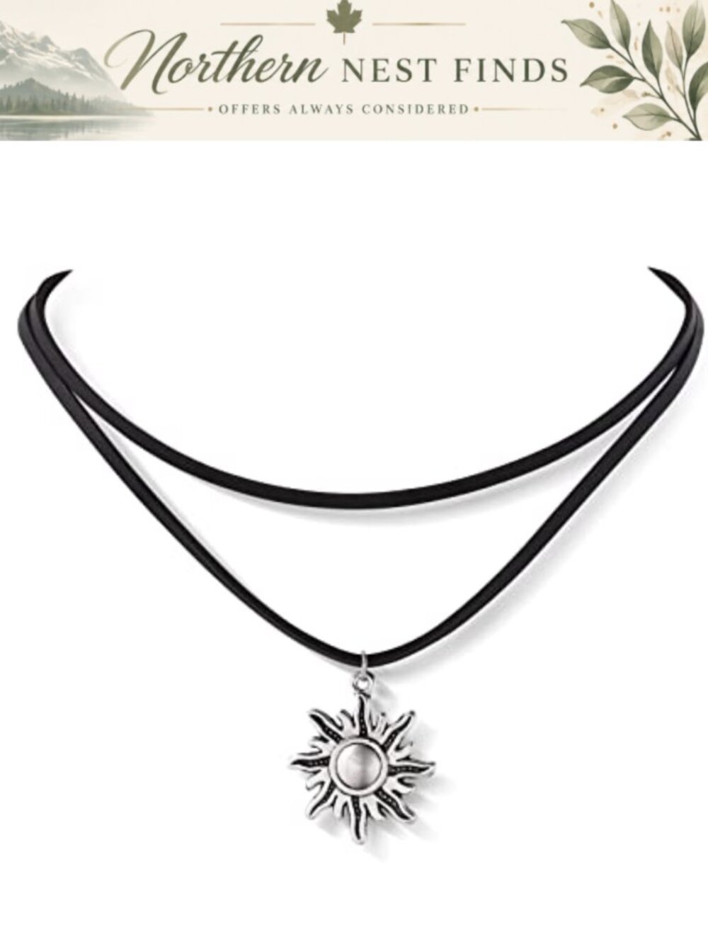 Gothic Layered Sun Choker Necklace Zinc Alloy Faux Leather Celestial Goth